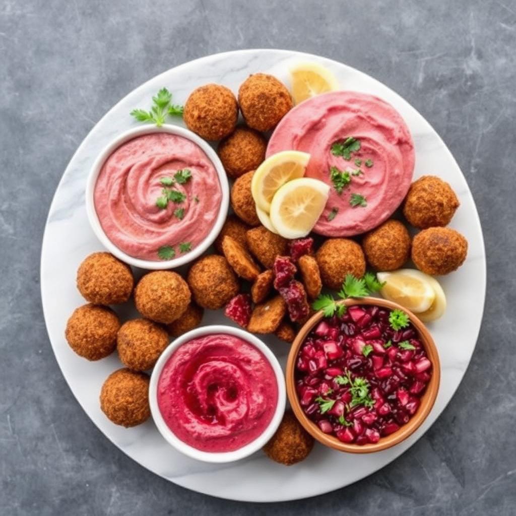 Chef-prepared dairy-free falafel and dips platter arranged for a Sydney event